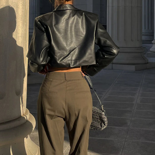 Faux Leather Cropped Jacket