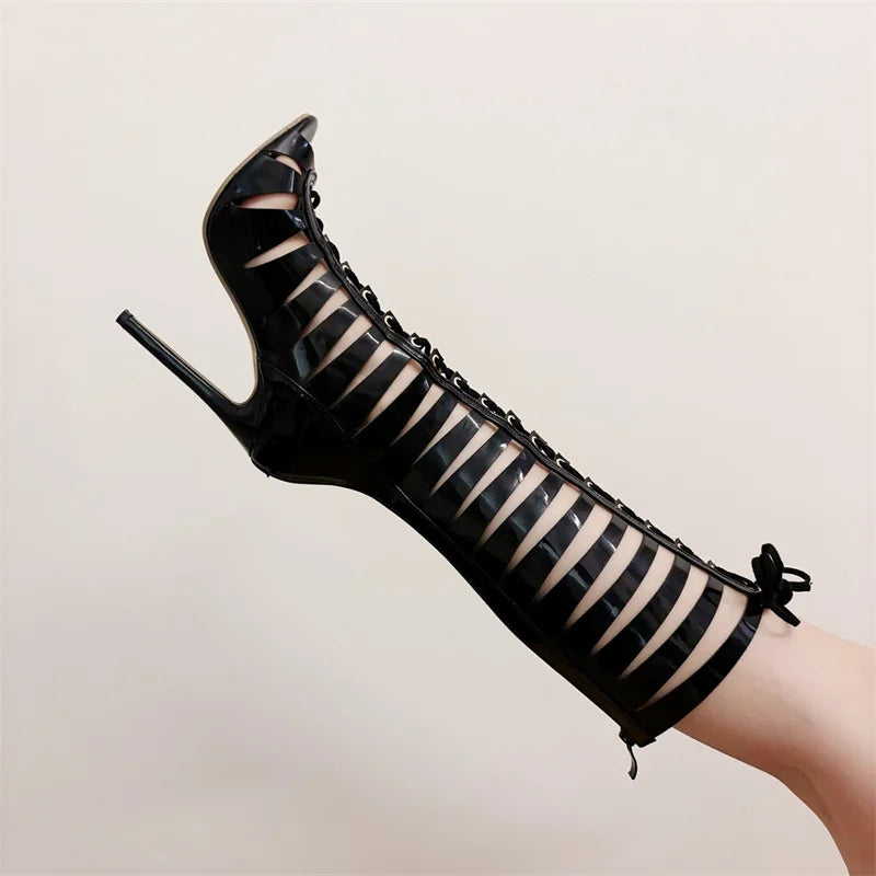 Cross Strap Knee High Heels